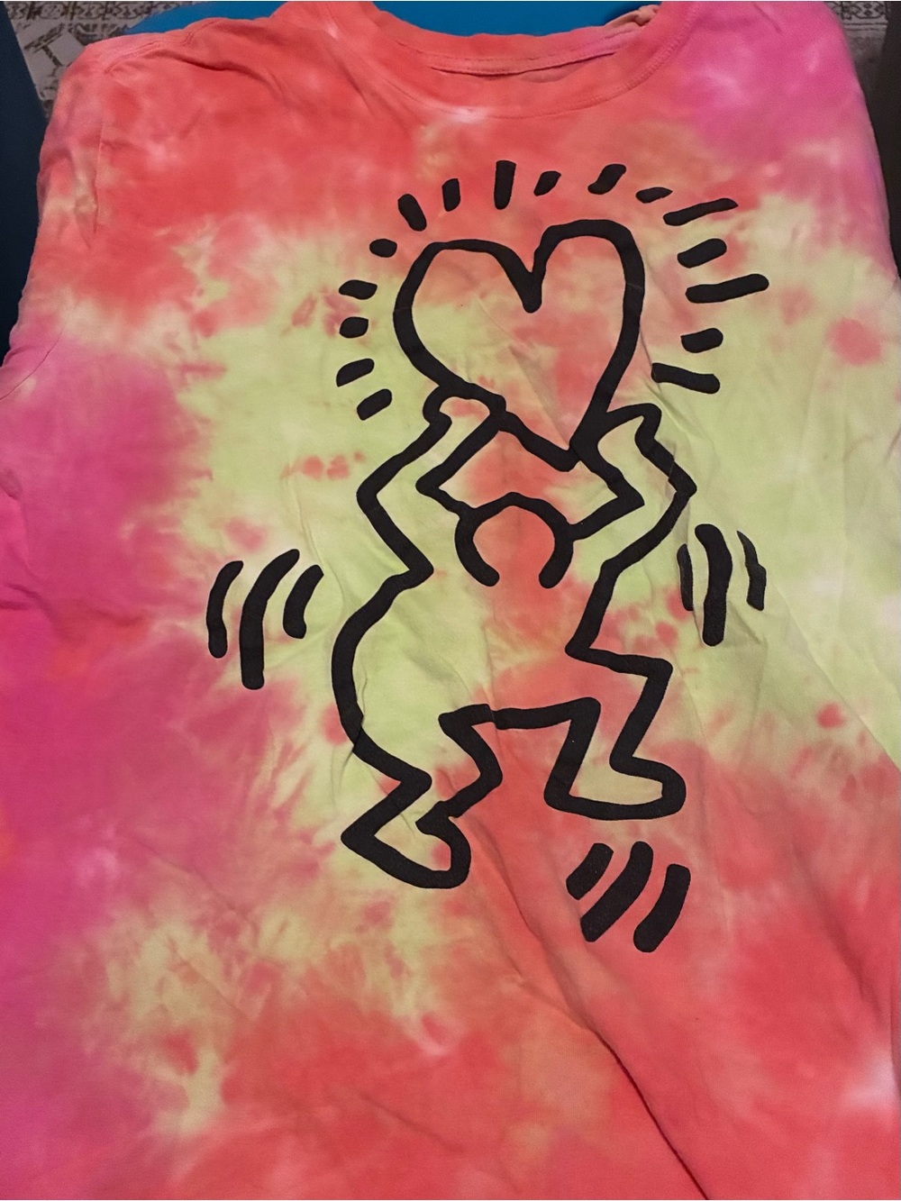 Tie-Dye Short Sleeve Tee with Black Graphic Heart